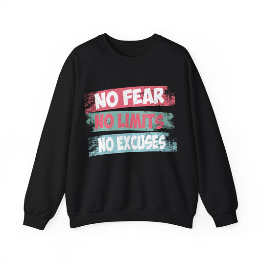 Motivational Crewneck Sweatshirt - No Fear, No Limits, No Excuses