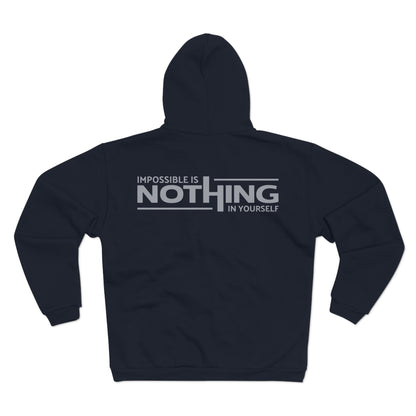 Unisex Zip Hoodie - "Impossible is Nothing" Inspirational Sweatshirt