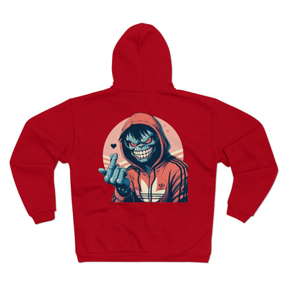 Edgy Graphic Hoodie for Casual Wear - Unisex Hooded Zip Sweatshirt