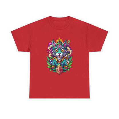 Psychedelic Flame Cat Graphic Tee — Colorful Trippy Cat Design