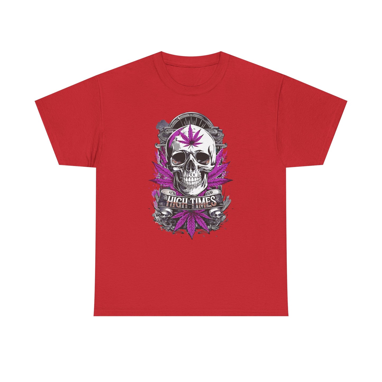 Skull & Purple Cannabis Leaf Tee - "High Times" Graphic T-Shirt