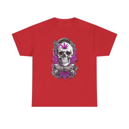 Skull & Purple Cannabis Leaf Tee - "High Times" Graphic T-Shirt