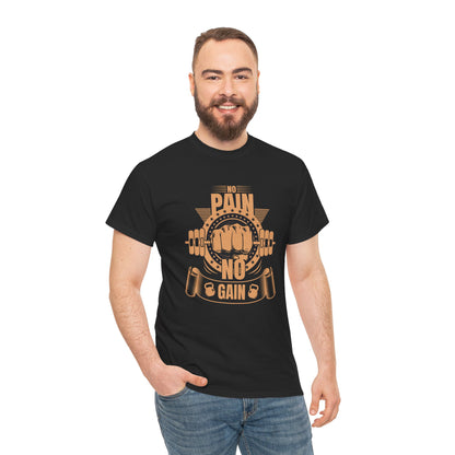 No Pain No Gain Heavy Cotton Tee - Motivational Gym Shirt for Fitness Enthusiasts