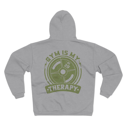 Gym Is My Therapy Unisex Hooded Zip Sweatshirt - Fitness Motivational Apparel