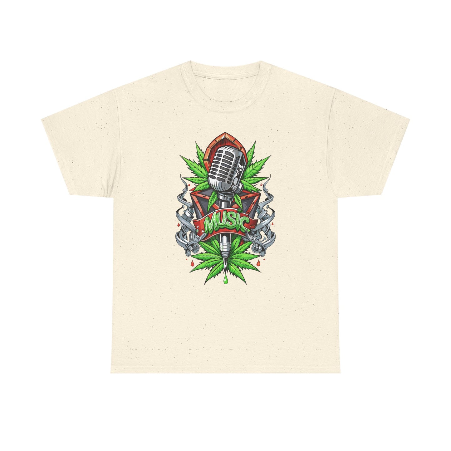 Music Microphone Tee — Retro Mic & Leaf Graphic T-Shirt