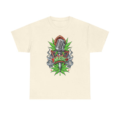 Music Microphone Tee — Retro Mic & Leaf Graphic T-Shirt