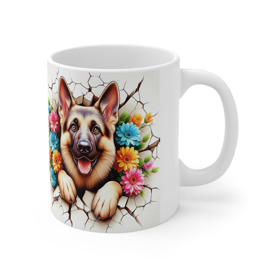 Cute Floral German Shepherd Coffee Mug - 11oz & 15oz