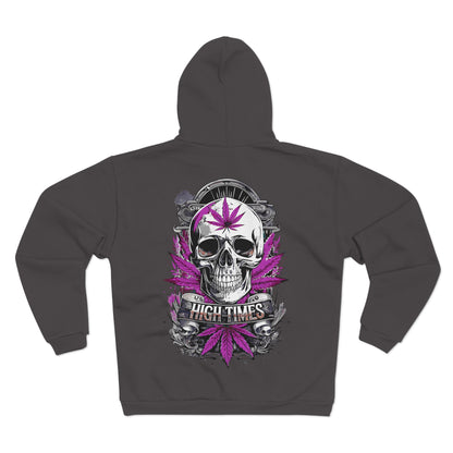 Skull & Cannabis Zip Hoodie — “High Times” Graphic Zip-Up