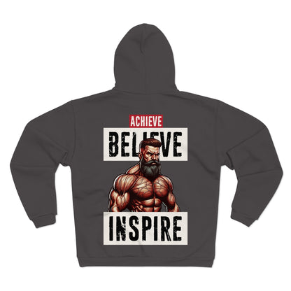 Achieve Believe Inspire Unisex Hooded Zip Sweatshirt - Motivational Fitness Apparel