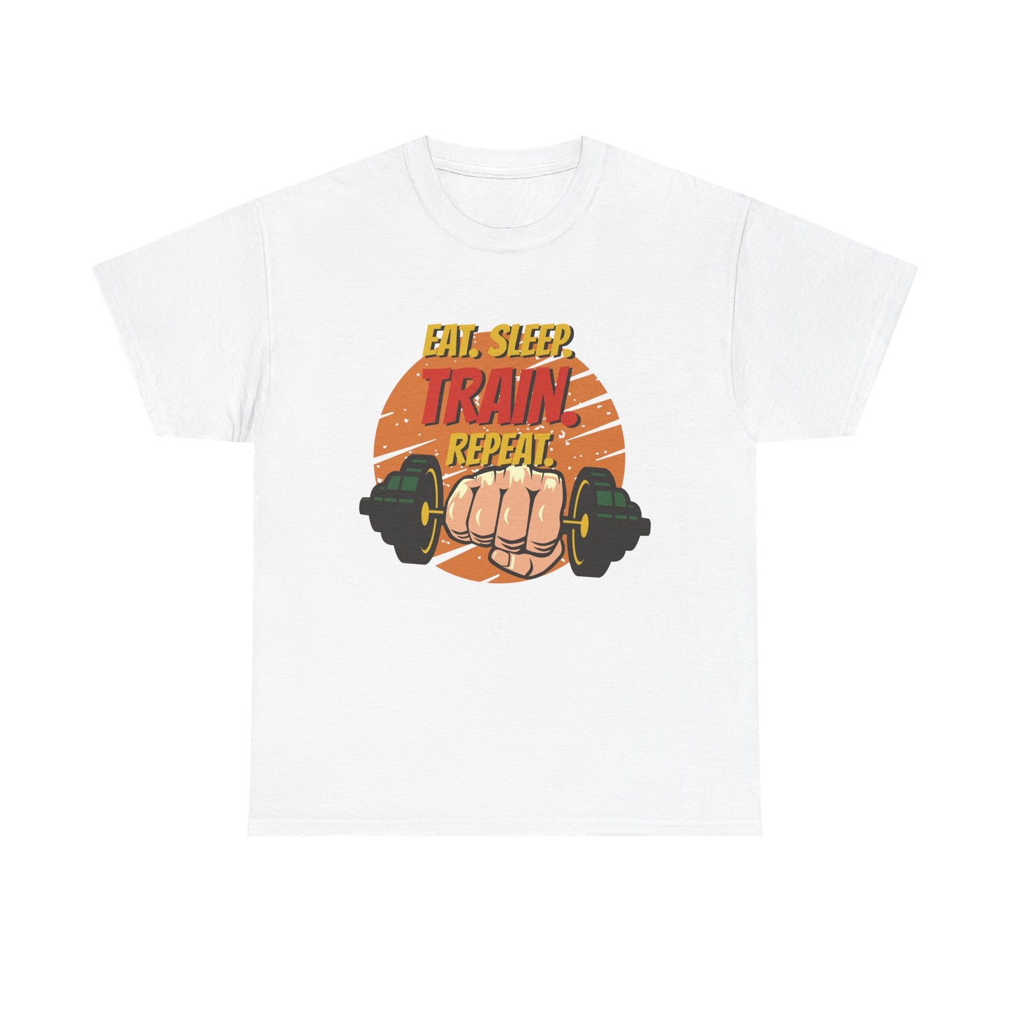 Fitness Motivational Unisex Heavy Cotton Tee - Eat Sleep Train Repeat
