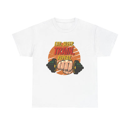 Fitness Motivational Unisex Heavy Cotton Tee - Eat Sleep Train Repeat