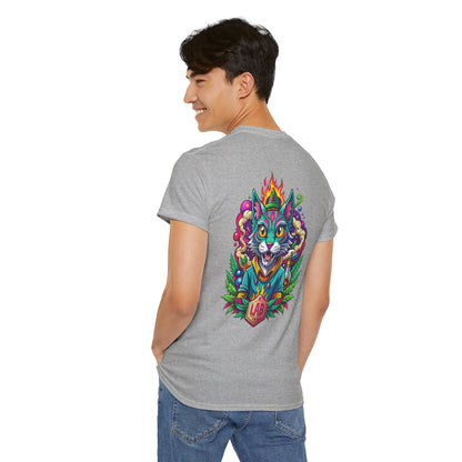 Psychedelic Flame Cat Graphic Tee — Colorful Trippy Cat Design