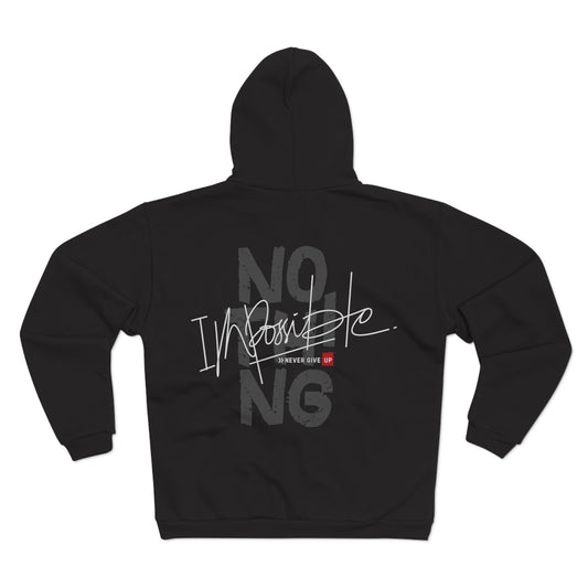 Unisex Hooded Zip Sweatshirt 'No Impossible' Motivational Shirt for Fitness & Inspiration