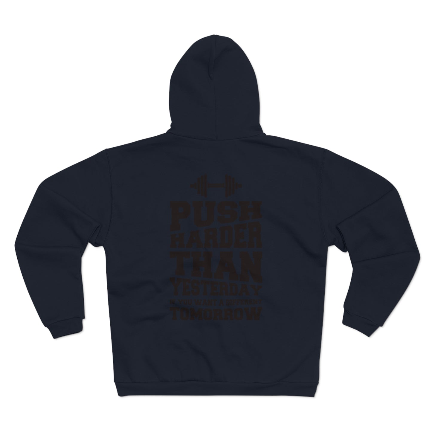 Motivational Fitness Hoodie - "Push Harder Than Yesterday" Unisex Hooded Zip Sweatshirt