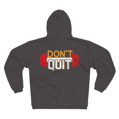 Motivational Unisex Zip Sweatshirt – "DON'T QUIT" Fitness Hoodie