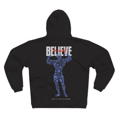 Motivational Zip-Up Hoodie - 'Believe' Design for Everyday Inspiration