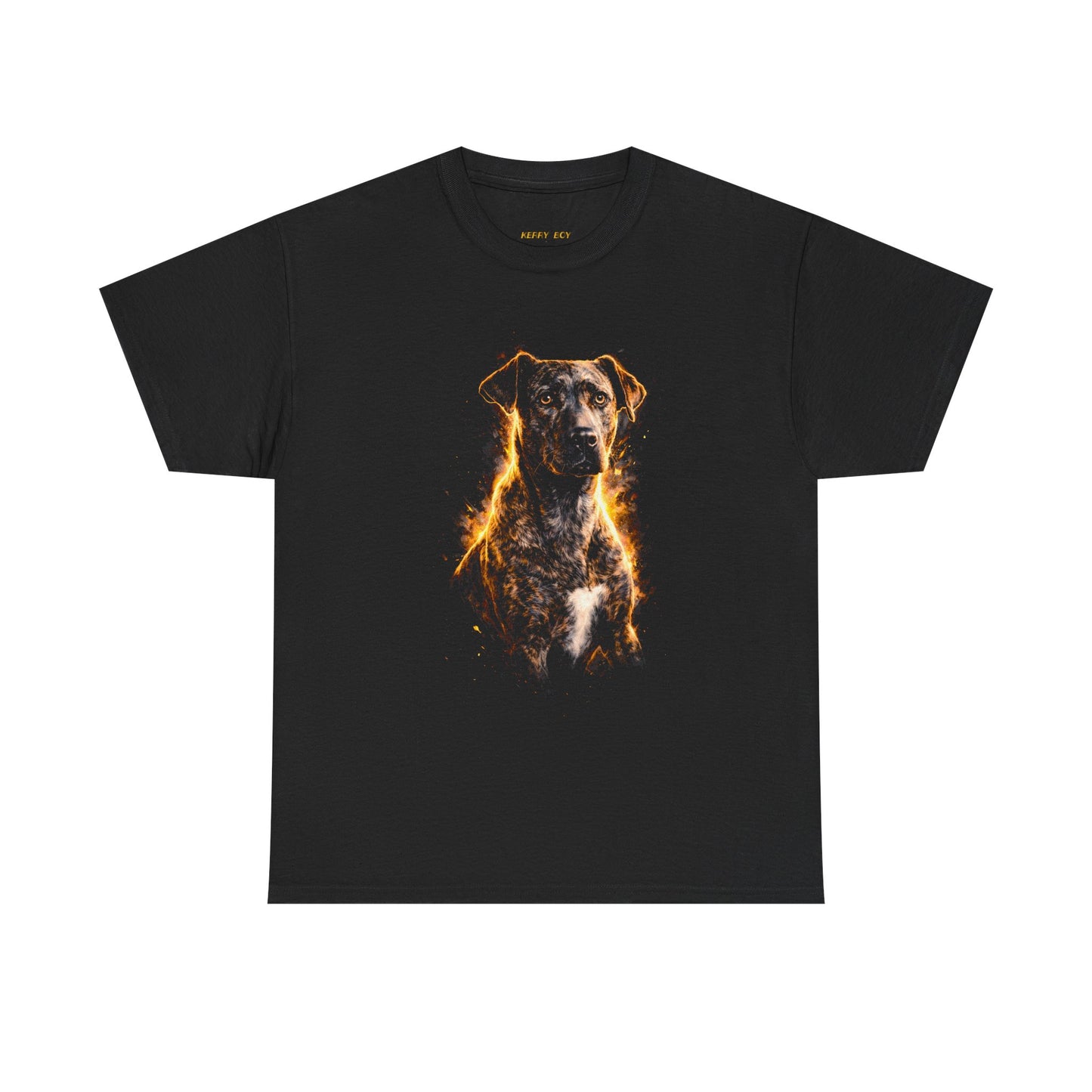Flaming Dog Portrait Tee – Fiery Canine Graphic T-Shirt