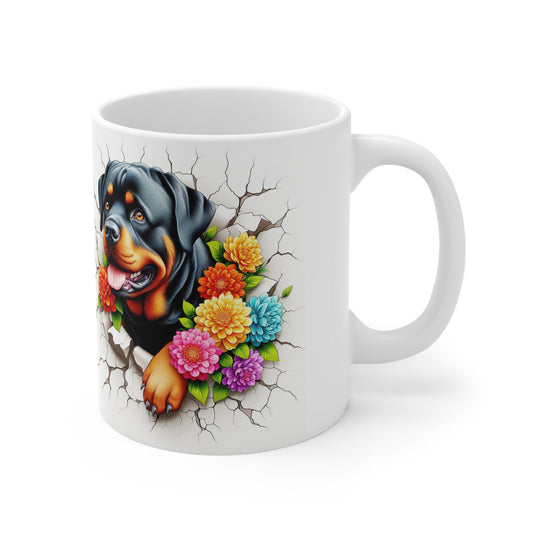 Rottweiler Floral Ceramic Coffee Mug - 11oz & 15oz