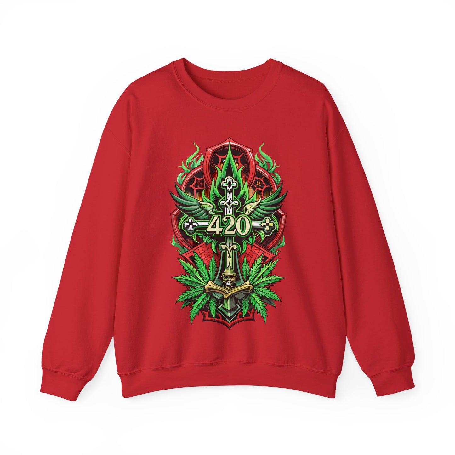 420 Cannabis Shield Sweatshirt – Marijuana Leaf Stoner Graphic