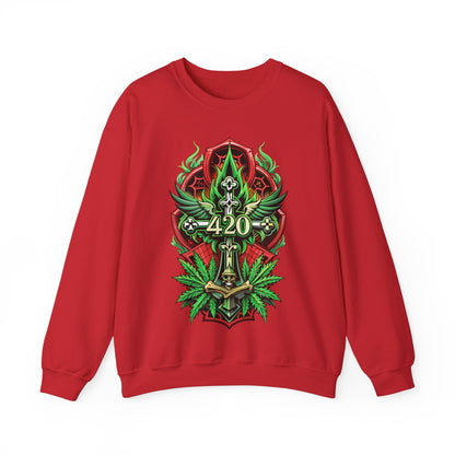 420 Cannabis Shield Sweatshirt – Marijuana Leaf Stoner Graphic