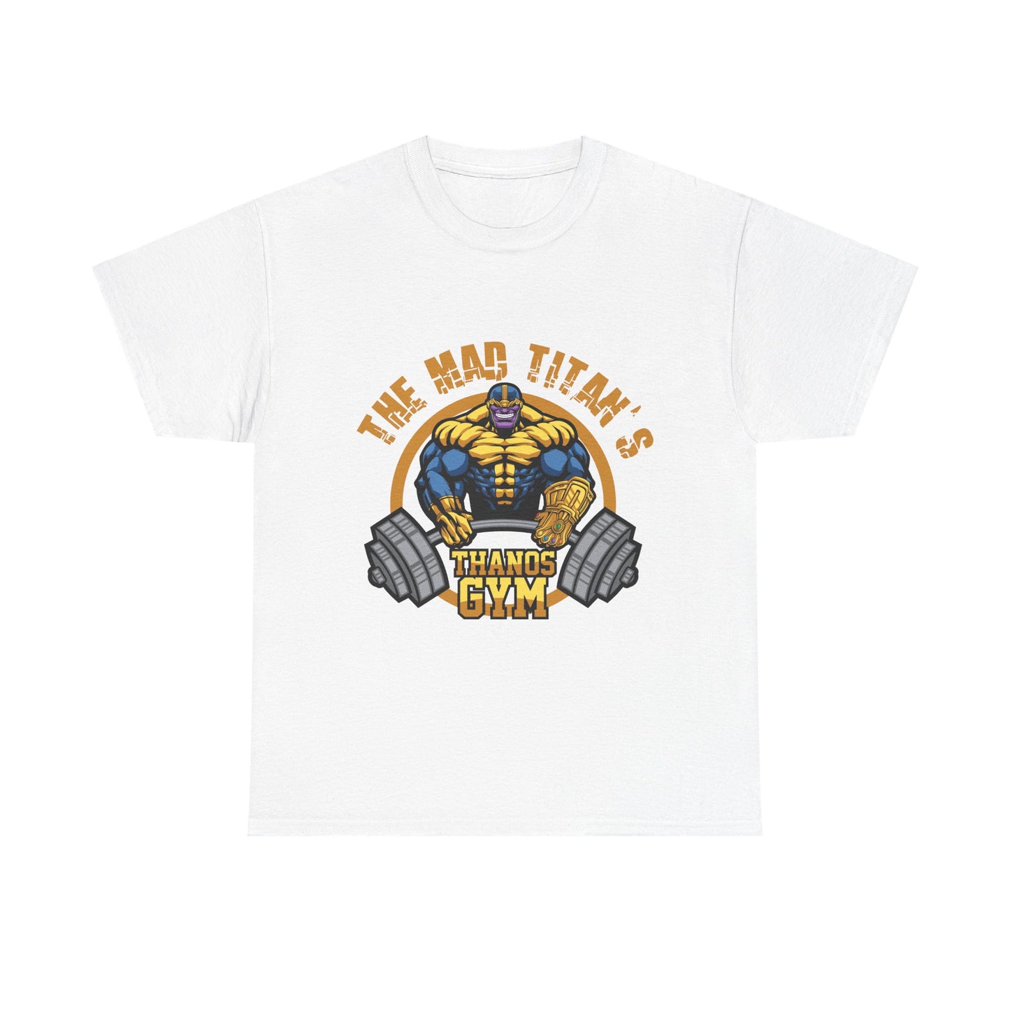 Comic-Inspired Unisex Heavy Cotton Tee - Thanos Gym Print White
