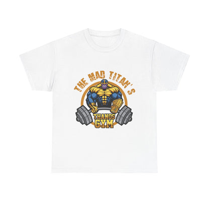 Comic-Inspired Unisex Heavy Cotton Tee - Thanos Gym Print White
