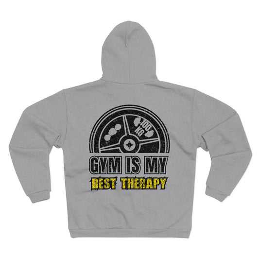 Gym Is My Best Therapy Unisex Hooded Zip Sweatshirt - Perfect for Fitness Enthusiasts