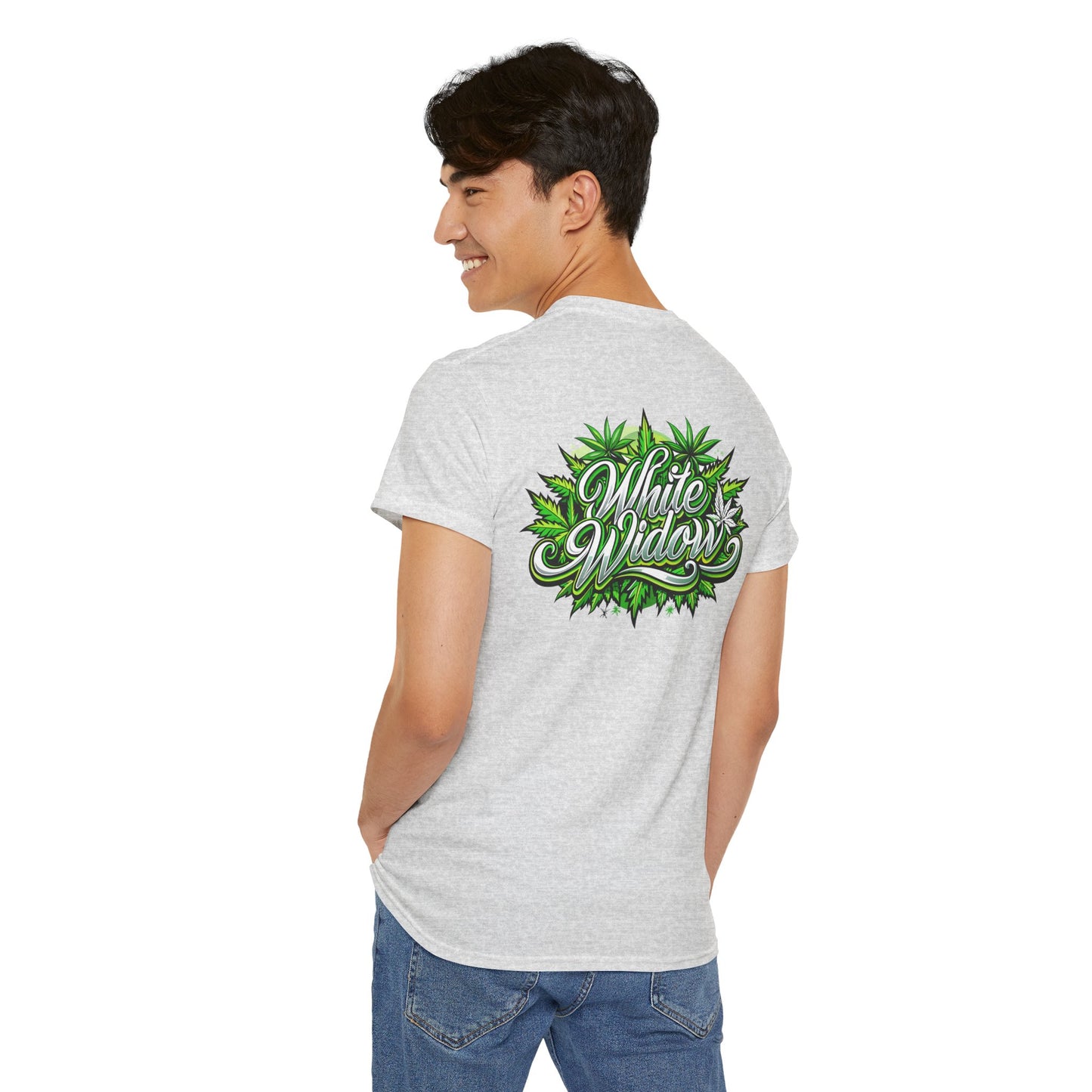 White Widow Graphic Tee — Cannabis Leaf Logo T-Shirt