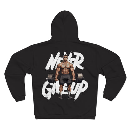 Unisex Hooded Zip Sweatshirt - 'Never Give Up' Fitness Motivation