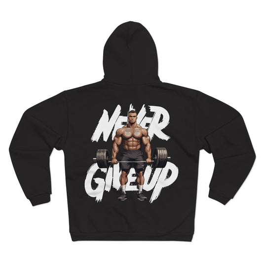 Unisex Hooded Zip Sweatshirt - 'Never Give Up' Fitness Motivation