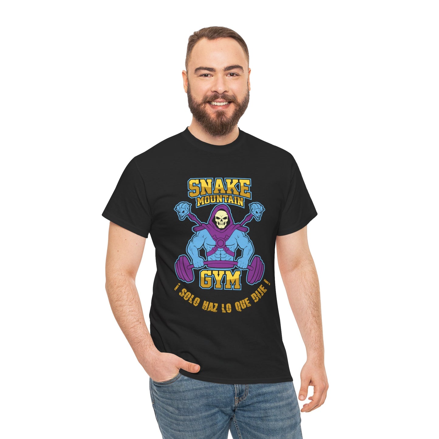 Unisex Heavy Cotton Tee - Snake Mountain Gym Graphic T-Shirt Black