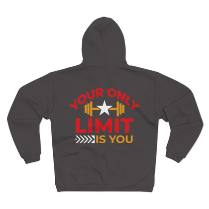 Motivational Unisex Hooded Zip Sweatshirt - 'Your Only Limit is You'
