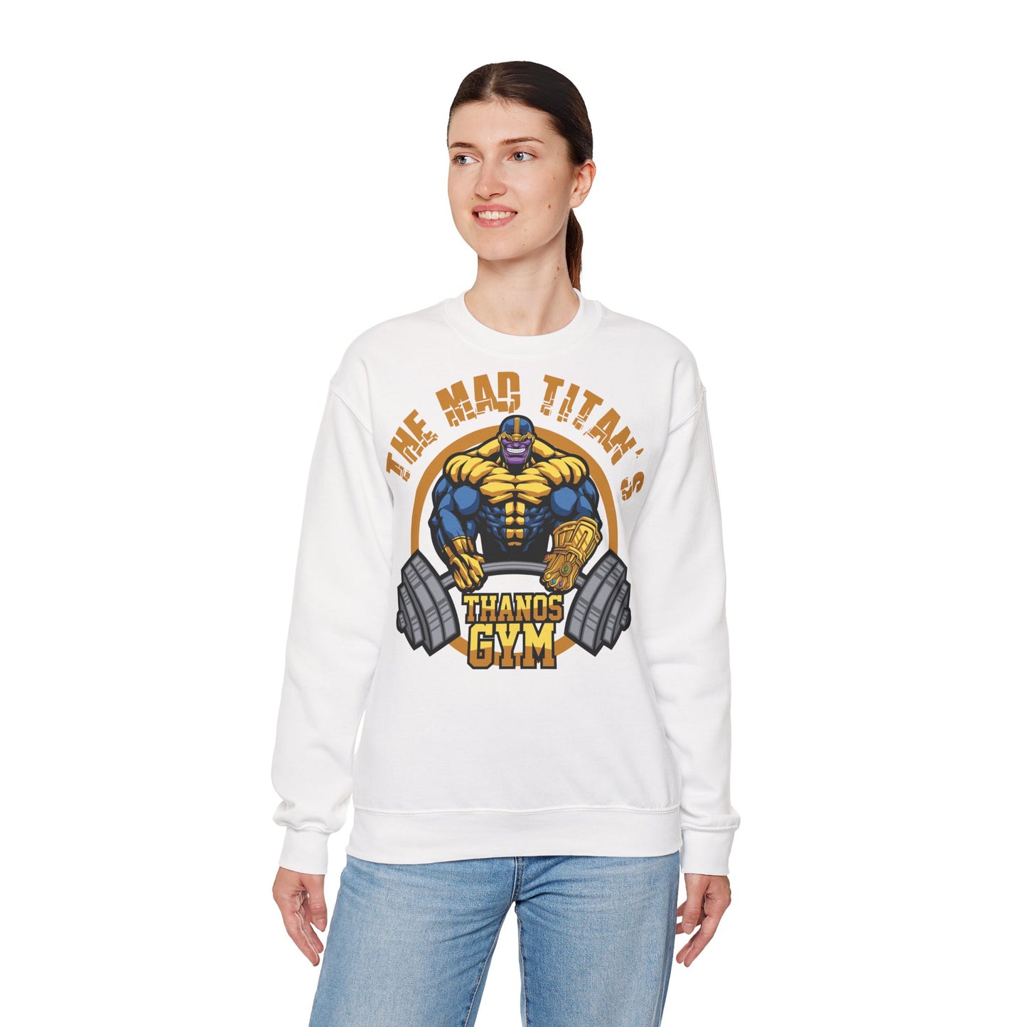 Thanos Gym Crewneck Sweatshirt - Unisex Heavy Blend™ - Perfect for Fitness Lovers White