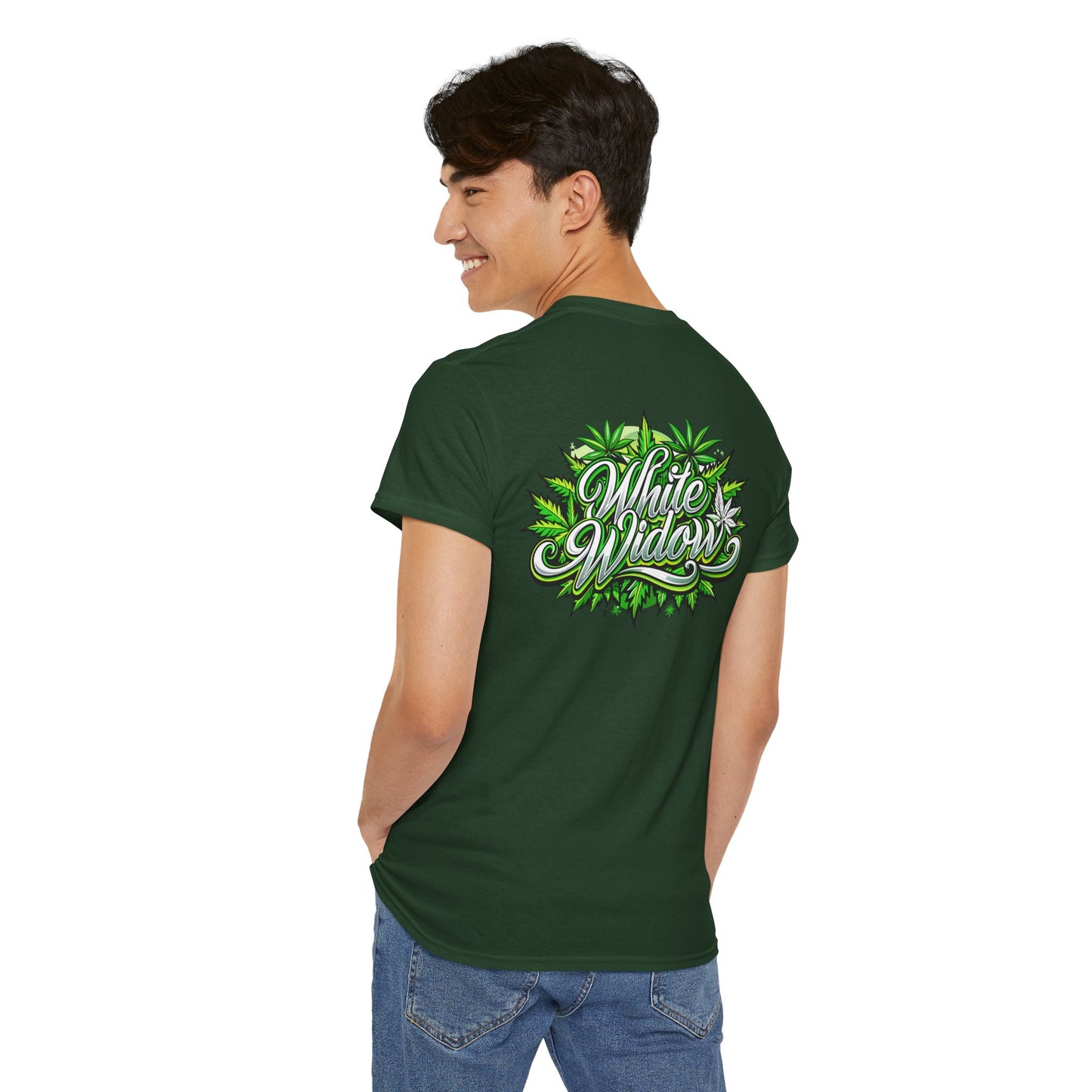 White Widow Graphic Tee — Cannabis Leaf Logo T-Shirt