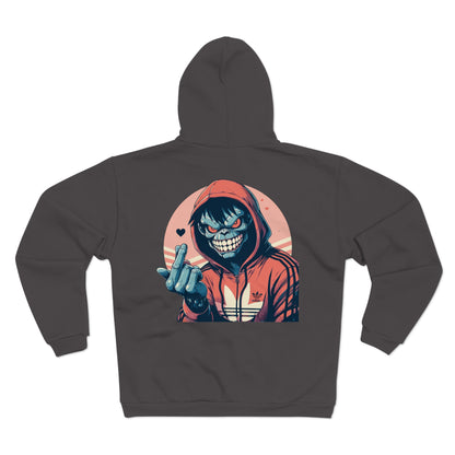 Edgy Graphic Hoodie for Casual Wear - Unisex Hooded Zip Sweatshirt