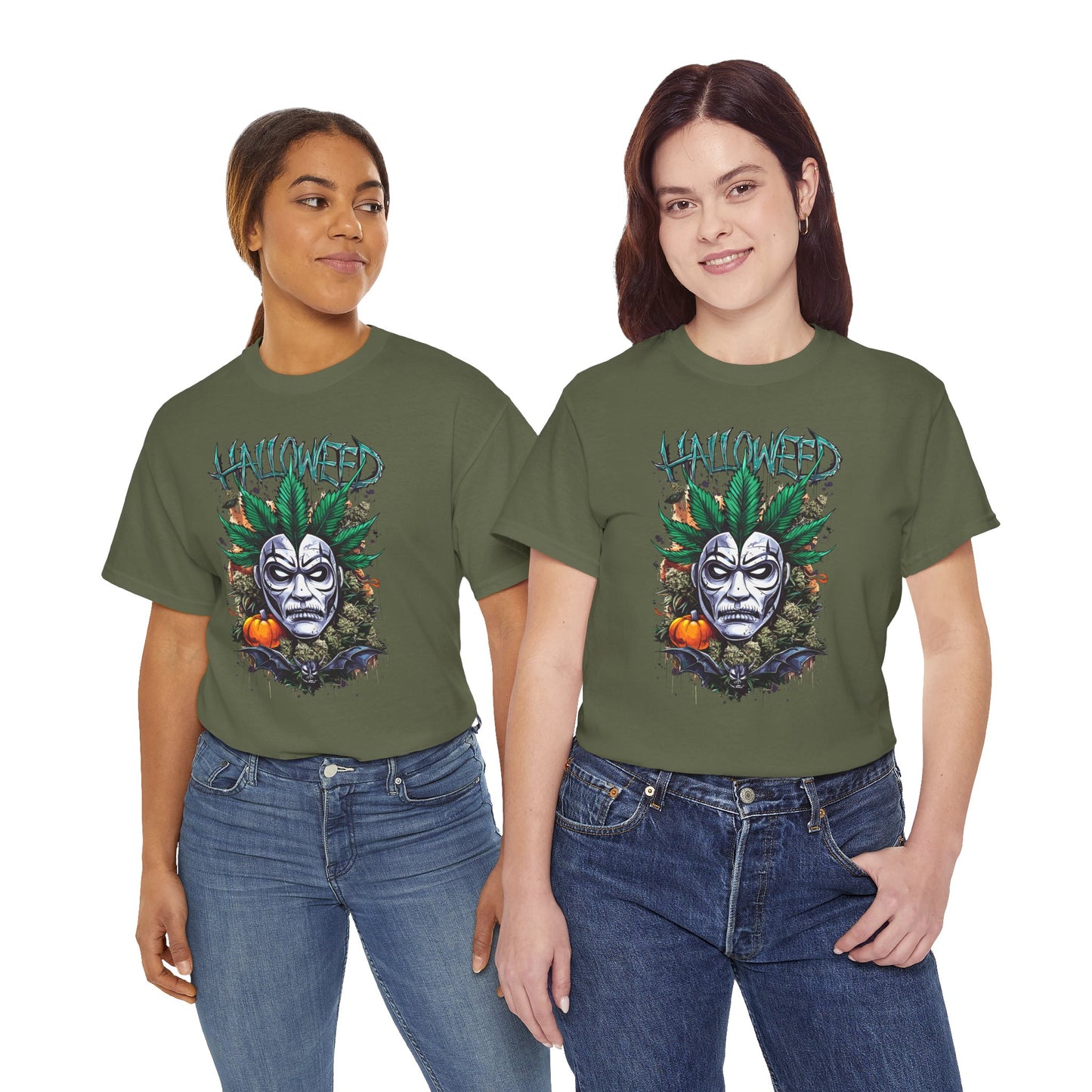 Hallowed Harvest Tee — Halloween Mask & Pumpkin Graphic T-Shirt