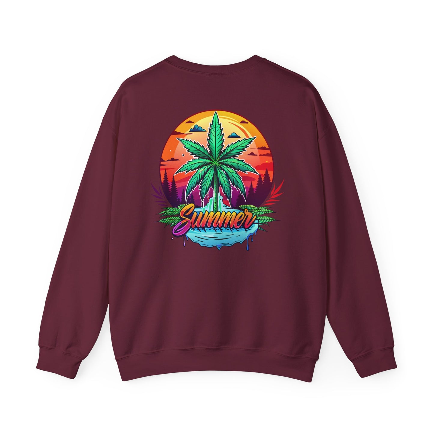 Summer Cannabis Leaf Swaetshirt – Retro Tropical Sunset