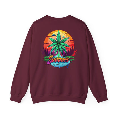 Summer Cannabis Leaf Swaetshirt – Retro Tropical Sunset