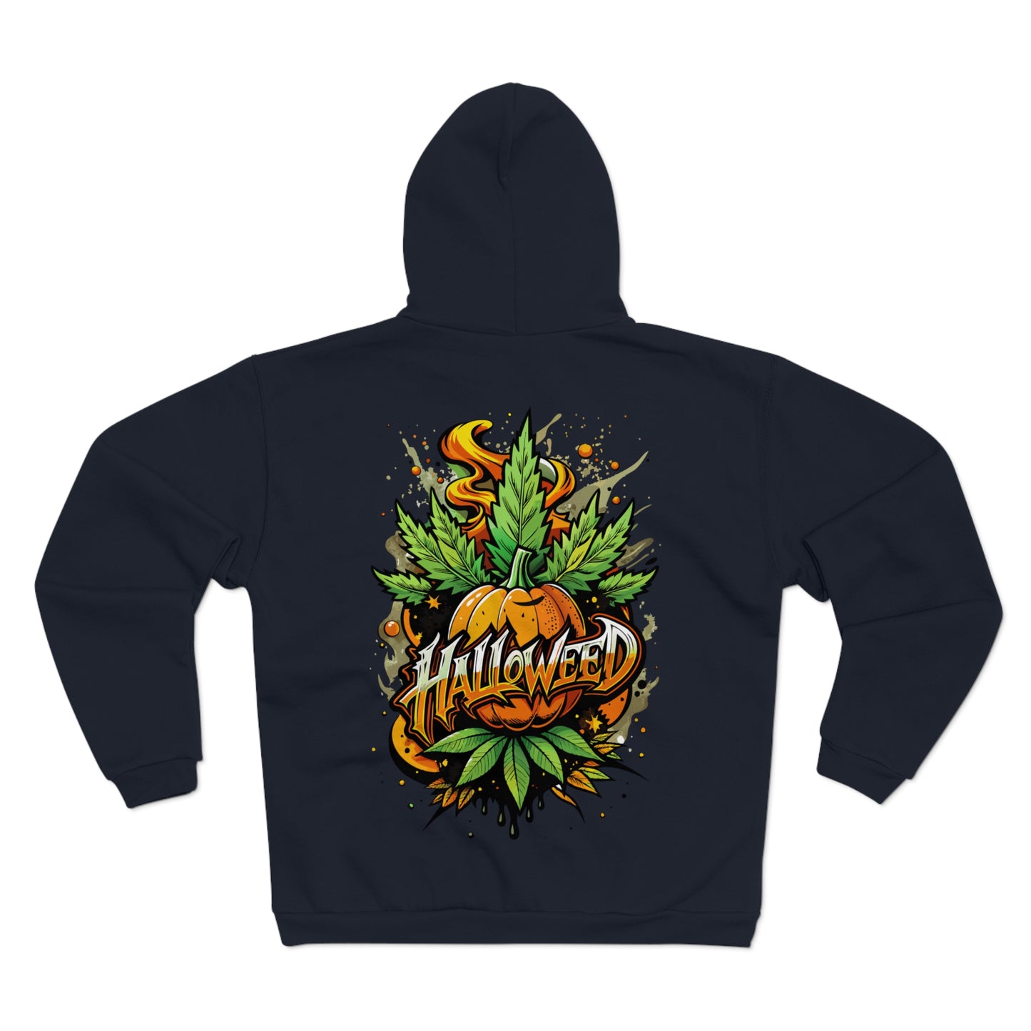 Halloween Pumpkin Graphic Zip Hoodie  — 'Halloween' Pumpkin & Leaves Illustration