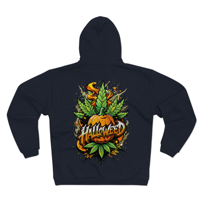 Halloween Pumpkin Graphic Zip Hoodie  — 'Halloween' Pumpkin & Leaves Illustration
