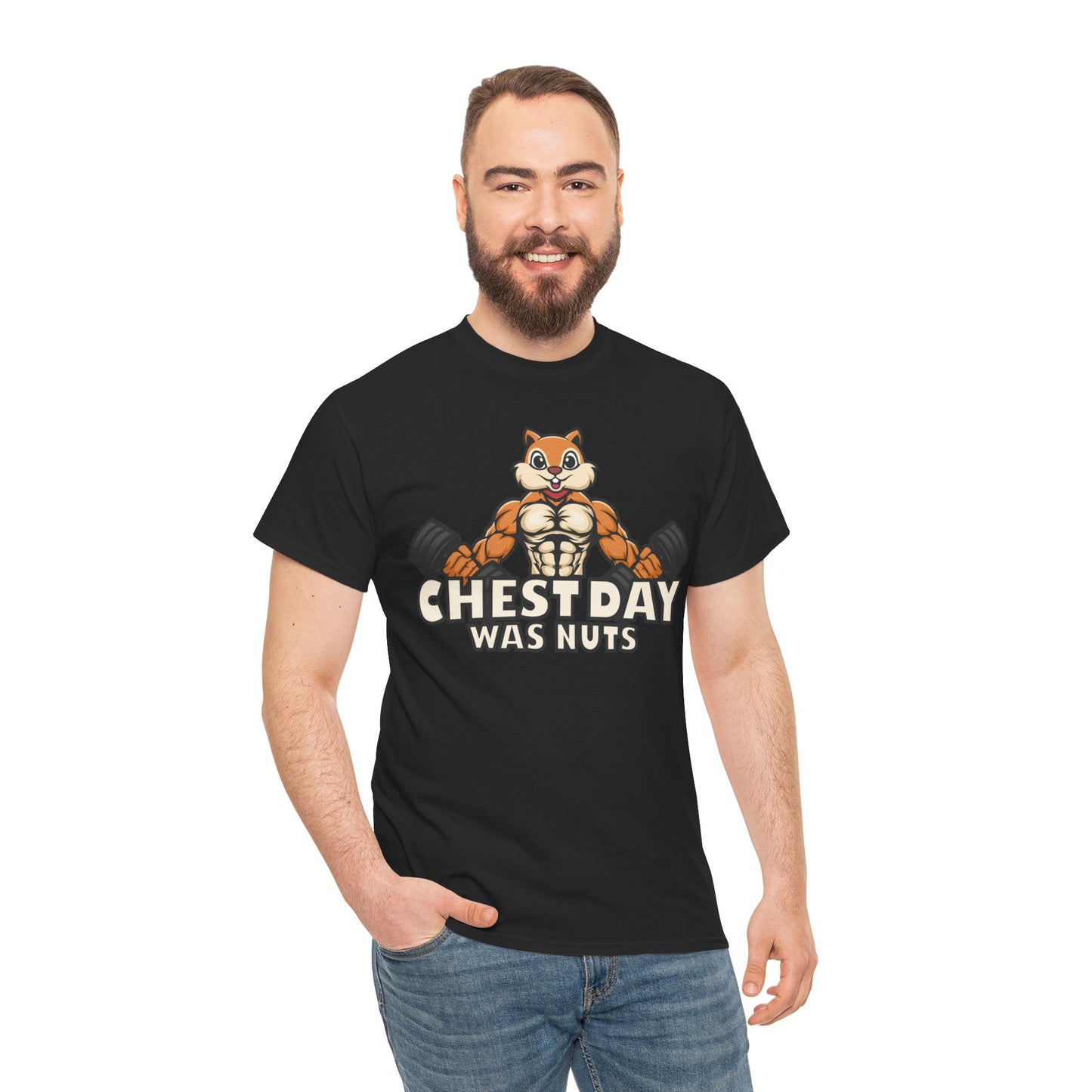 Funny Gym Tee - "Chestday Was Nuts" Unisex Heavy Cotton T-Shirt