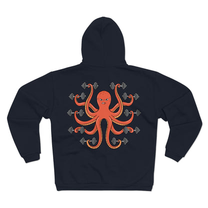 Muscle Octopus Unisex Hooded Zip Sweatshirt - Fun Workout Hoodie for Fitness Enthusiasts