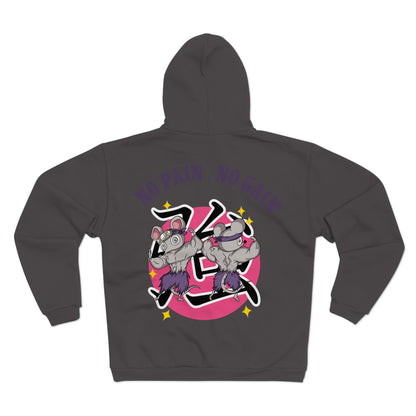 "No Pain No Gain"  Unisex Hooded Zip Sweatshirt - Motivational Fitness Hoodie for Gym Lovers