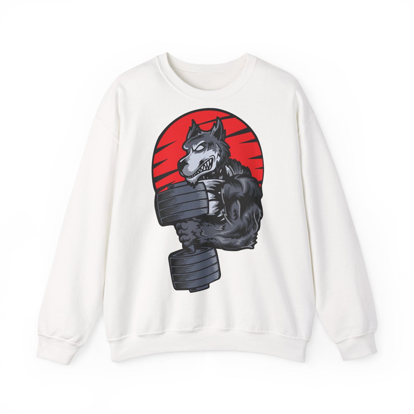 Gym Wolf Unisex Heavy Blend™ Crewneck Sweatshirt  - Bold Fitness Graphic White