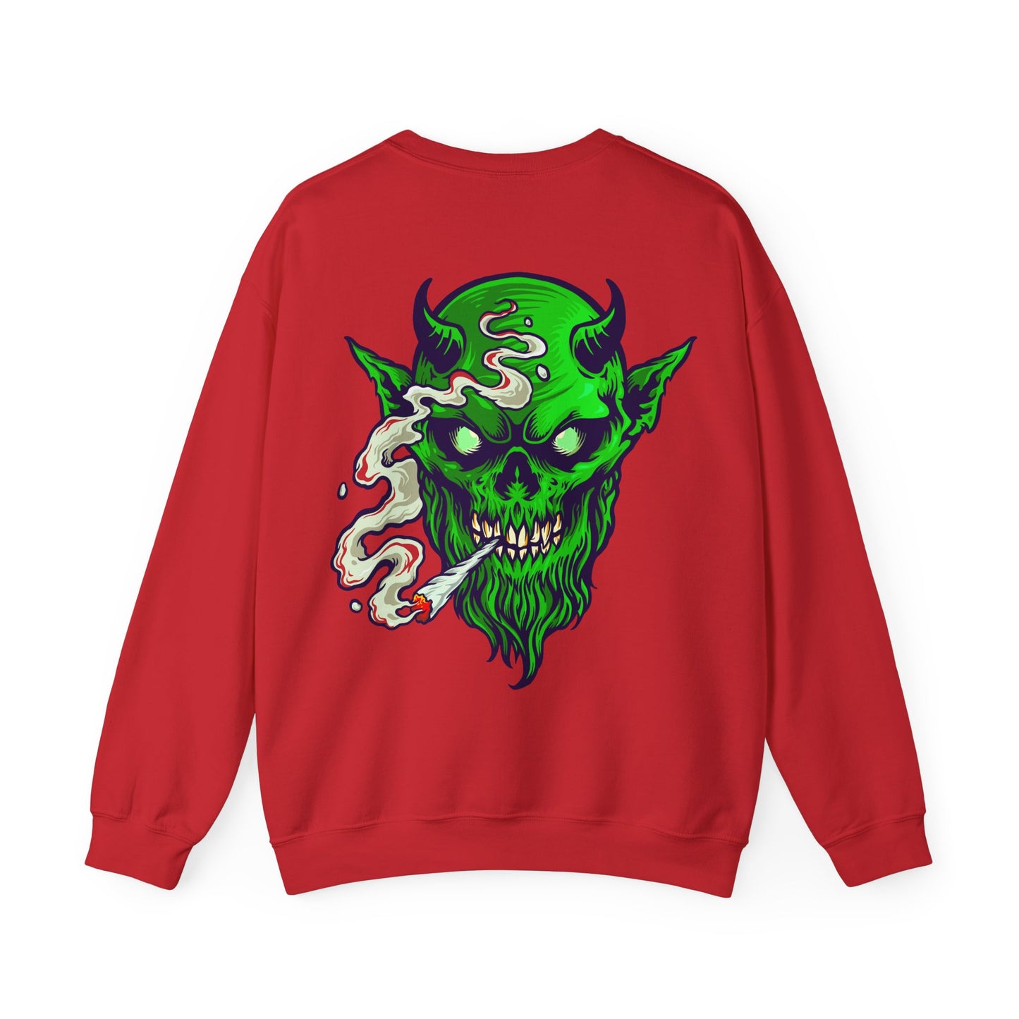 Smoking Green Demon Skull Sweatshirt — Creepy Stoner Graphic