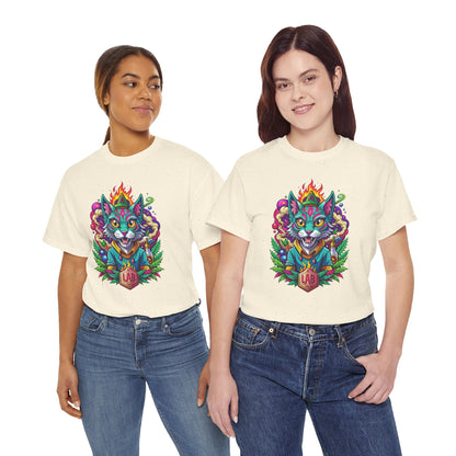 Psychedelic Flame Cat Graphic Tee — Colorful Trippy Cat Design