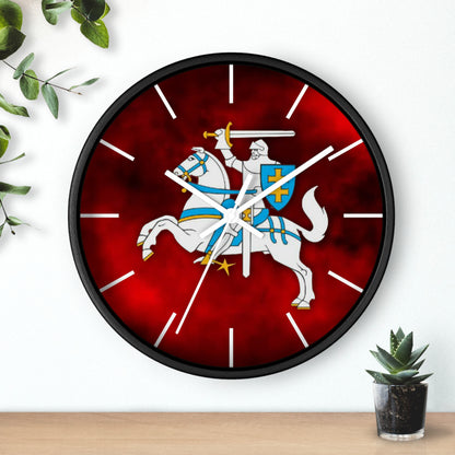 Knight-Themed Vytis Wall Clock with Bold Red Background - Perfect for Home Decor or Gifts