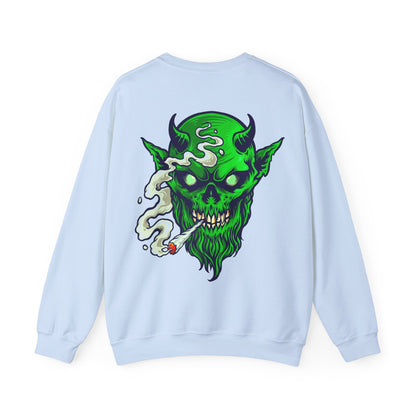 Smoking Green Demon Skull Sweatshirt — Creepy Stoner Graphic