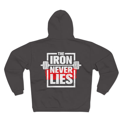 Unisex Hooded Zip Sweatshirt - 'The Iron Never Lies' - Perfect for Fitness Enthusiasts