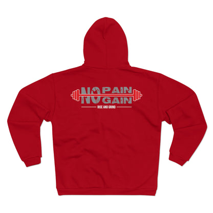 No Pain No Gain Unisex Hooded Zip Sweatshirt - Fitness Motivation Apparel